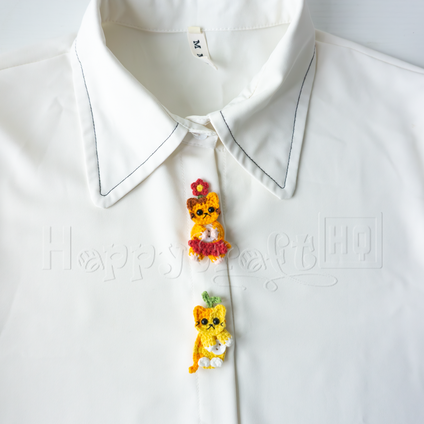 Flower Kitty Crochet Button – Handmade Cat Applique PDF Pattern - Type B