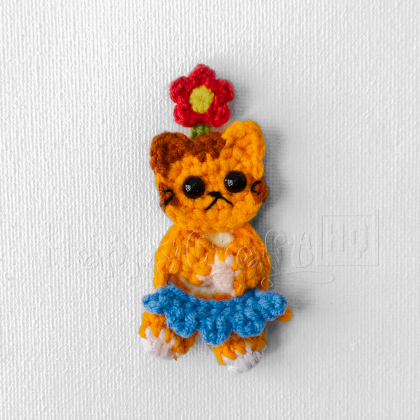 Flower Kitty Crochet Button – Handmade Cat Applique PDF Pattern - Type A