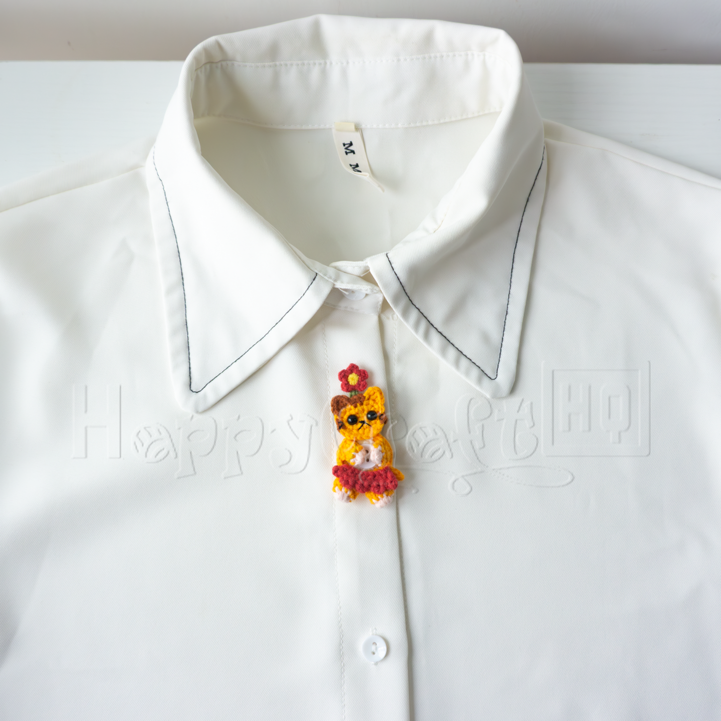 Flower Kitty Crochet Button – Handmade Cat Applique PDF Pattern - Type A