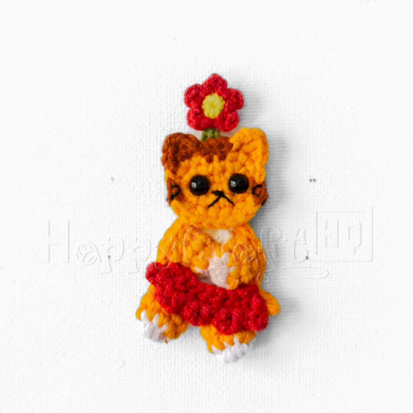 Flower Kitty Crochet Button – Handmade Cat Applique PDF Pattern - Type A