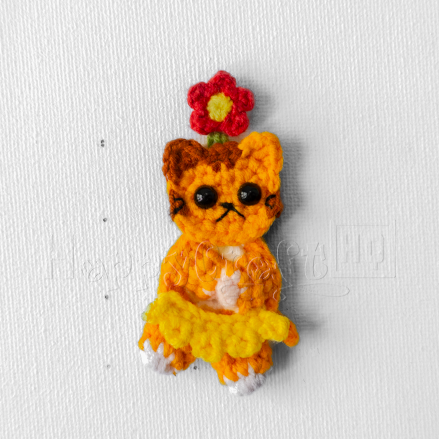 Flower Kitty Crochet Button – Handmade Cat Applique PDF Pattern - Type A