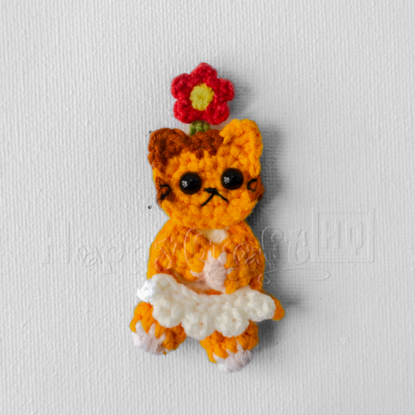 Flower Kitty Crochet Button – Handmade Cat Applique PDF Pattern - Type A
