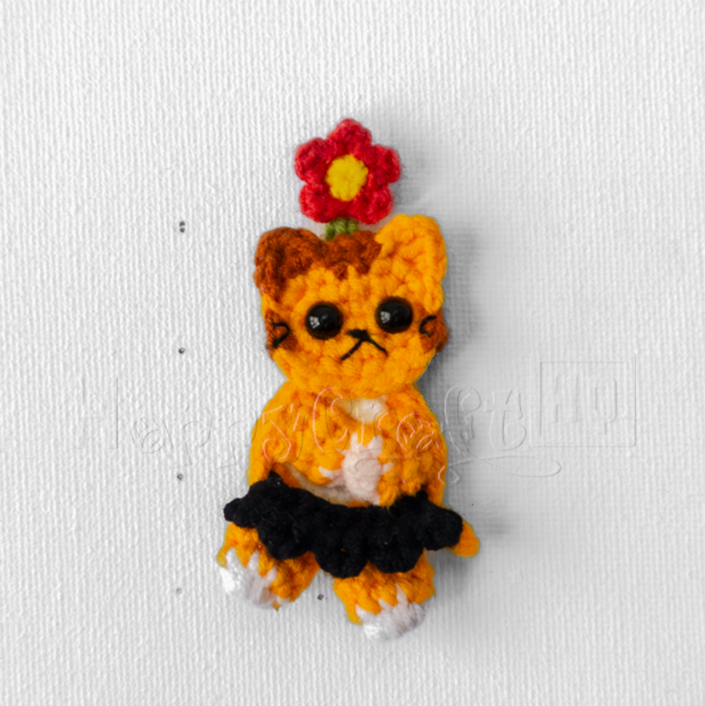 Flower Kitty Crochet Button – Handmade Cat Applique PDF Pattern - Type A