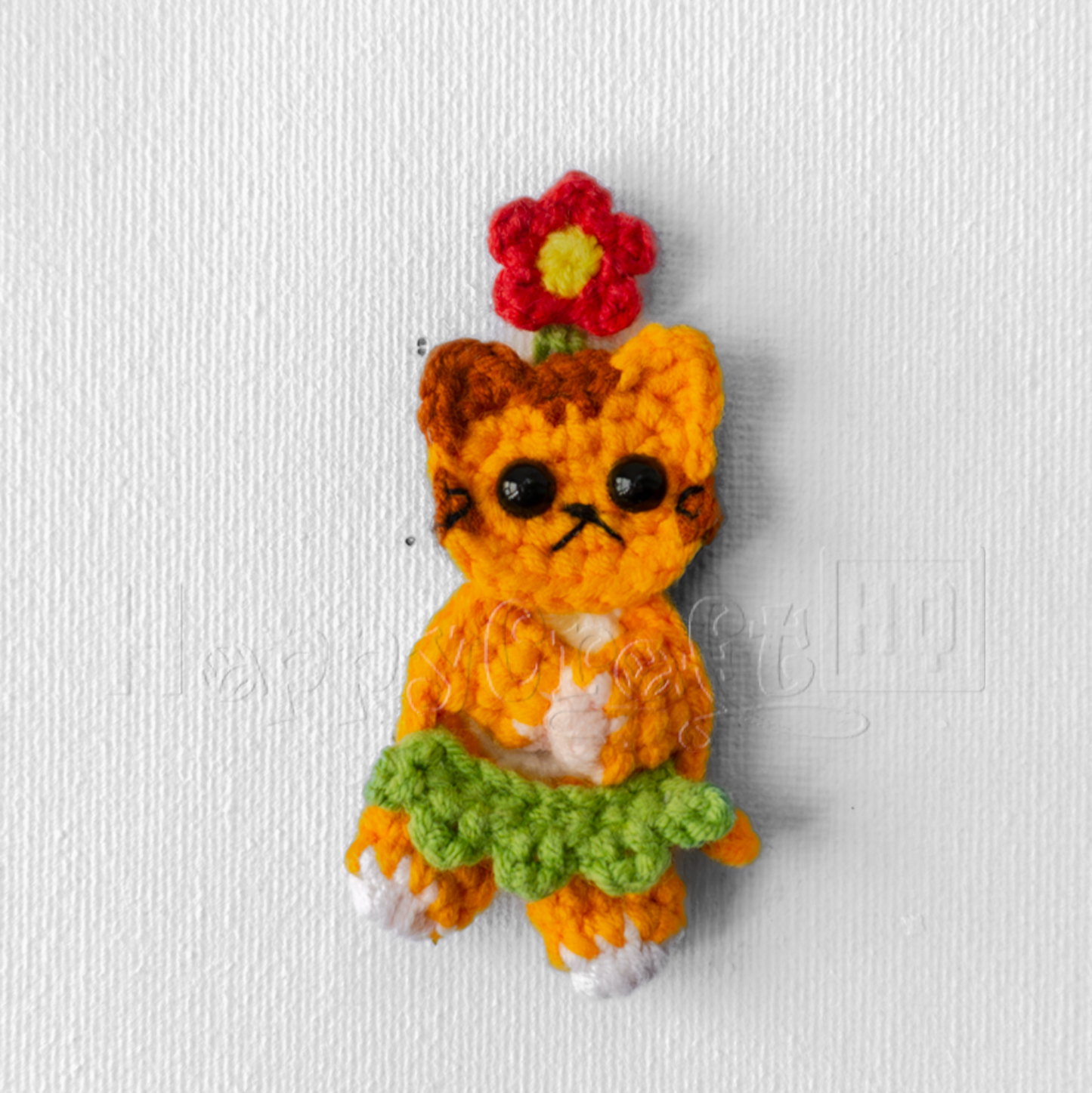 Flower Kitty Crochet Button – Handmade Cat Applique PDF Pattern - Type A