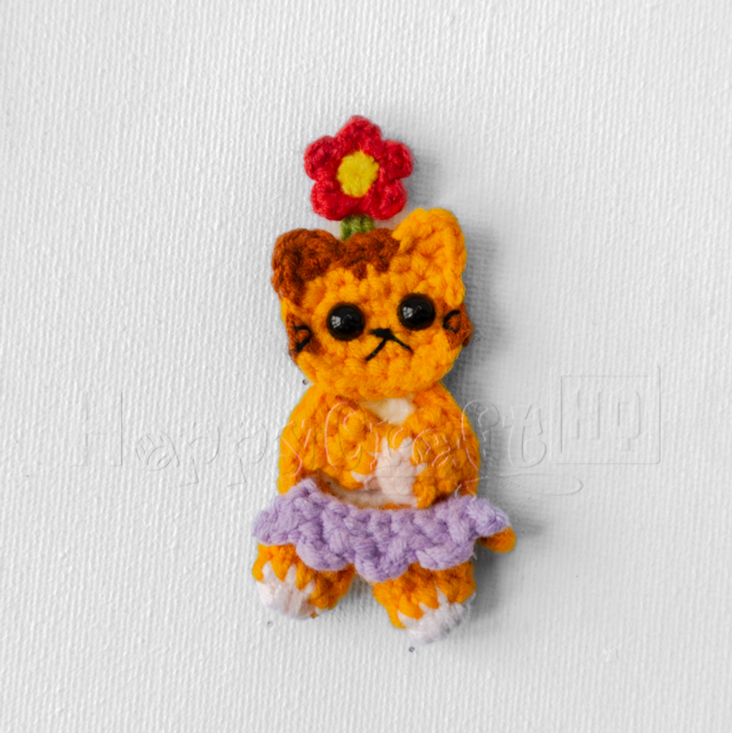 Flower Kitty Crochet Button – Handmade Cat Applique PDF Pattern - Type A