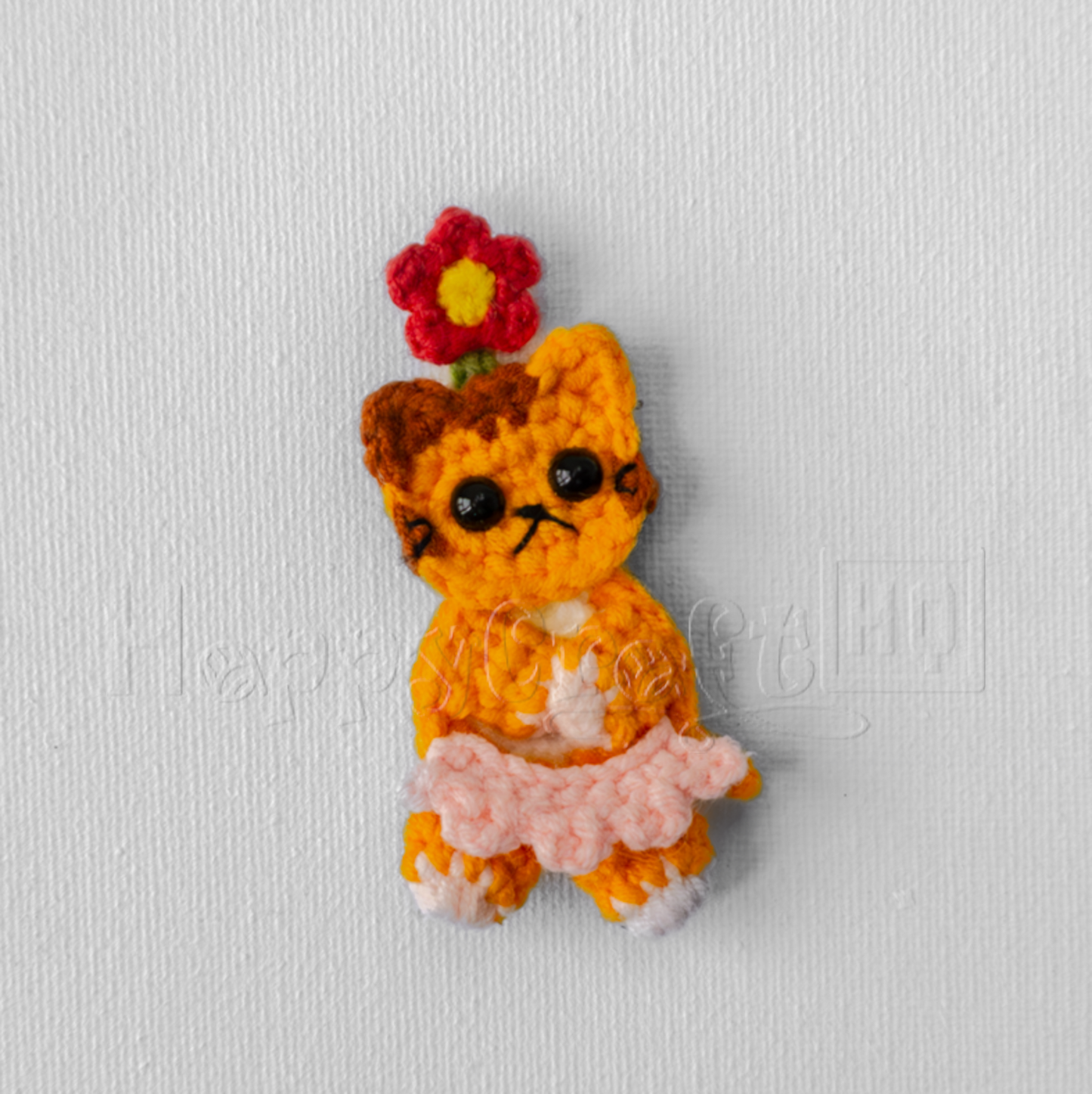 Flower Kitty Crochet Button – Handmade Cat Applique PDF Pattern - Type A