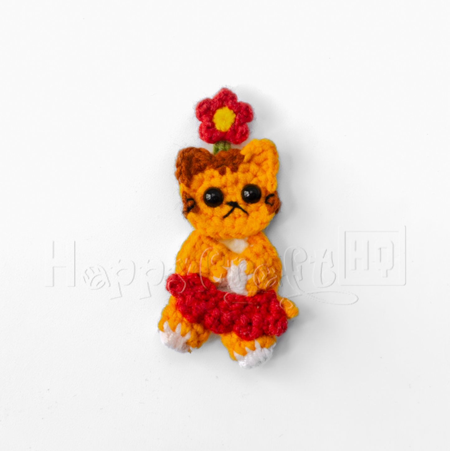 Flower Kitty Crochet Button – Handmade Cat Applique PDF Pattern - Type A
