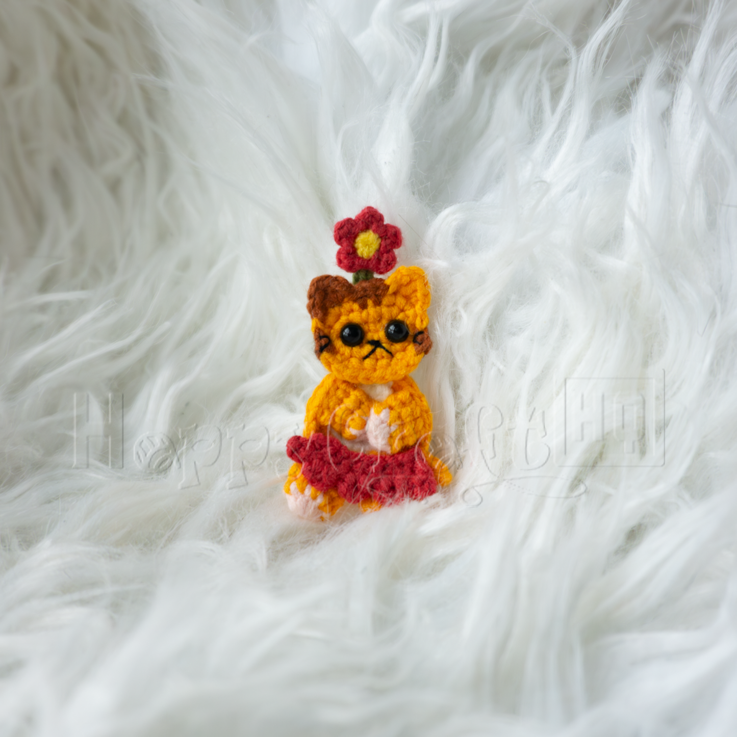 Flower Kitty Crochet Button – Handmade Cat Applique PDF Pattern - Type A
