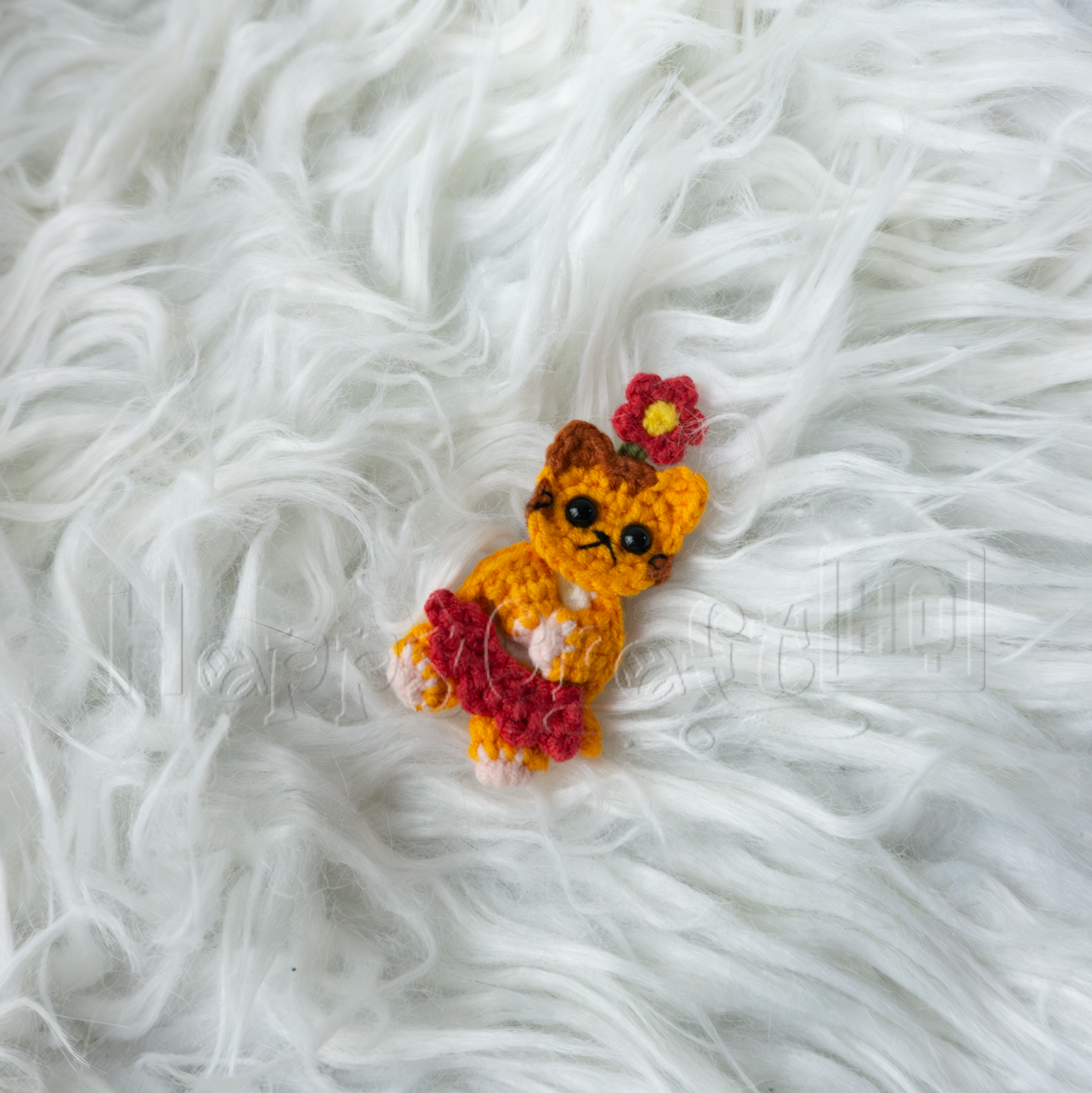 Flower Kitty Crochet Button – Handmade Cat Applique PDF Pattern - Type A