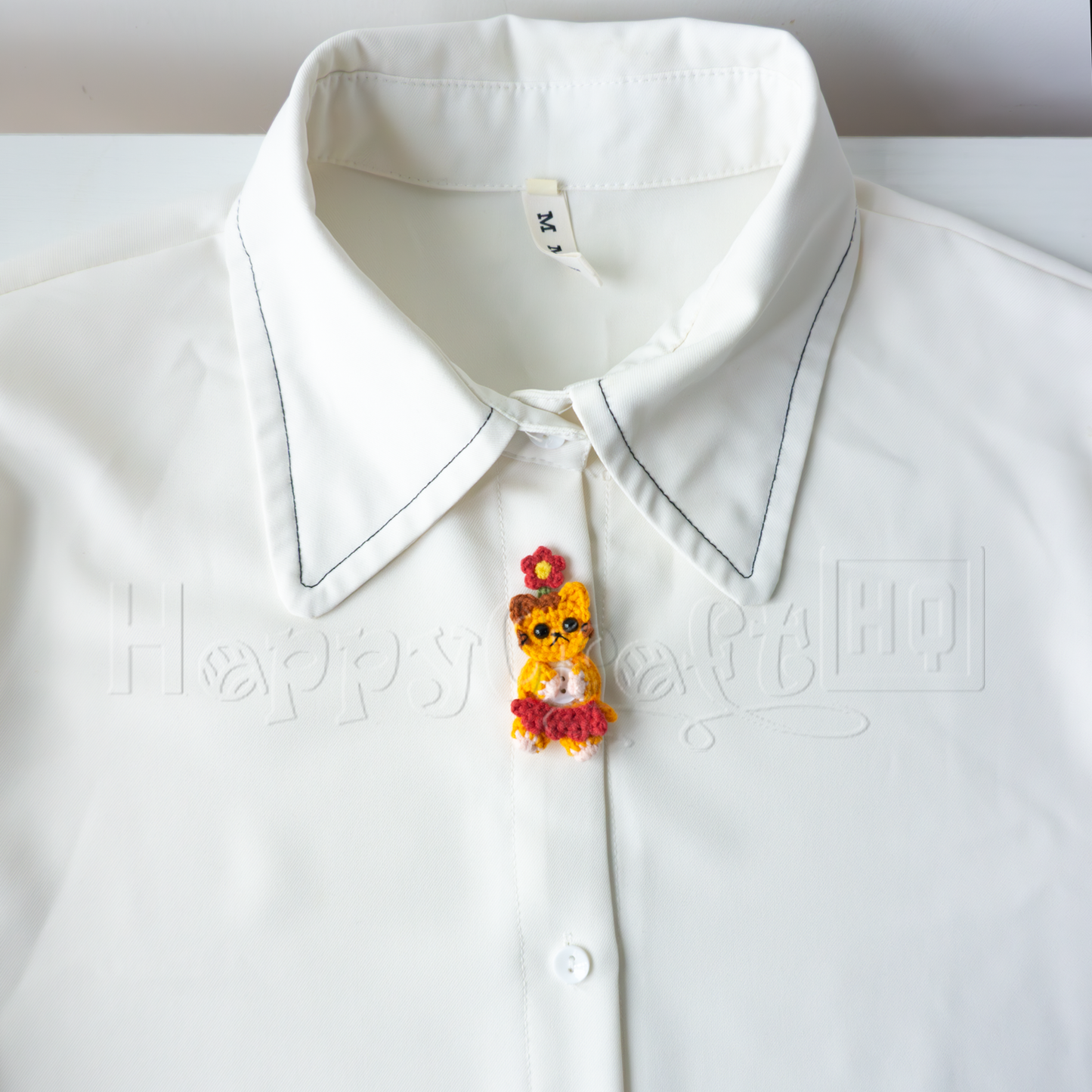 Flower Kitty Crochet Button – Handmade Cat Applique PDF Pattern - Type A