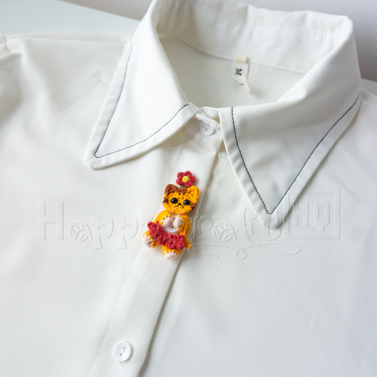 Flower Kitty Crochet Button – Handmade Cat Applique PDF Pattern - Type A