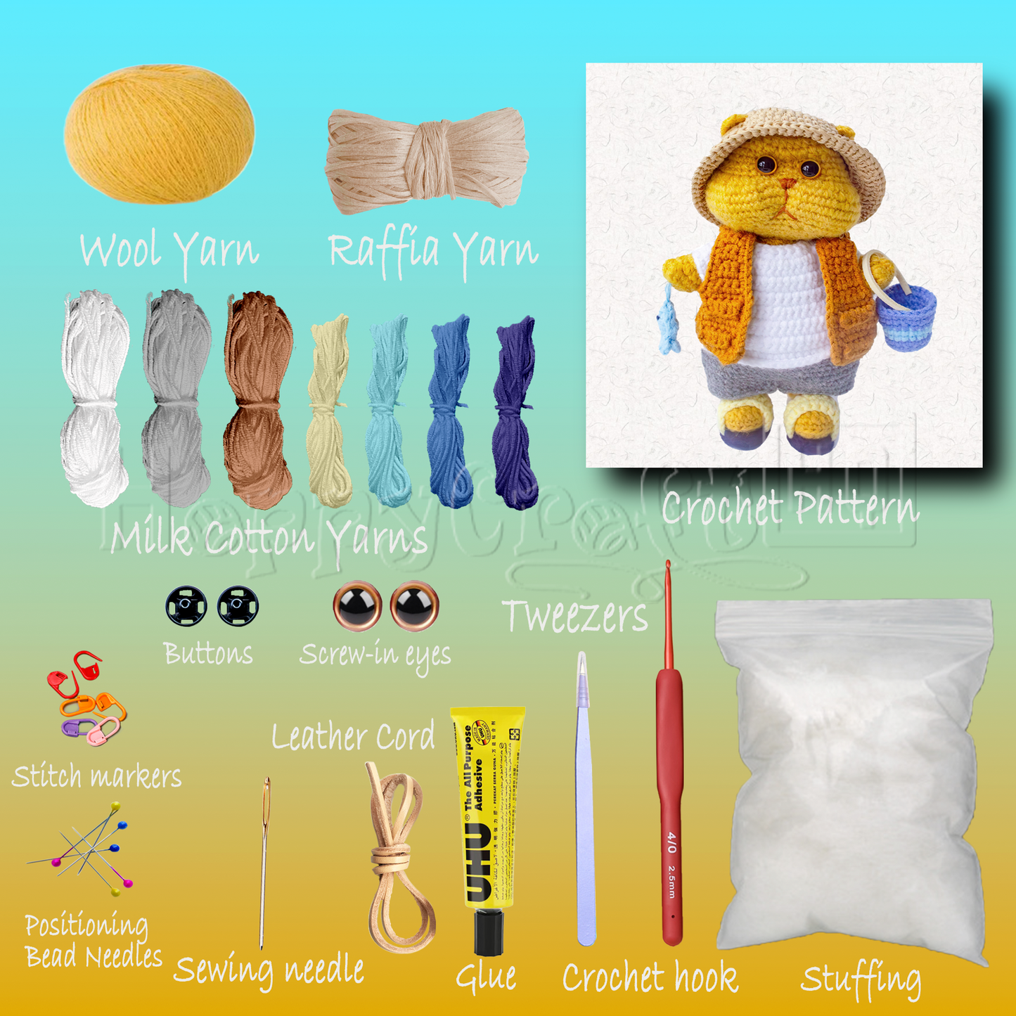 Fishing Fat Cat Crochet Kit - Pattern & Material Package
