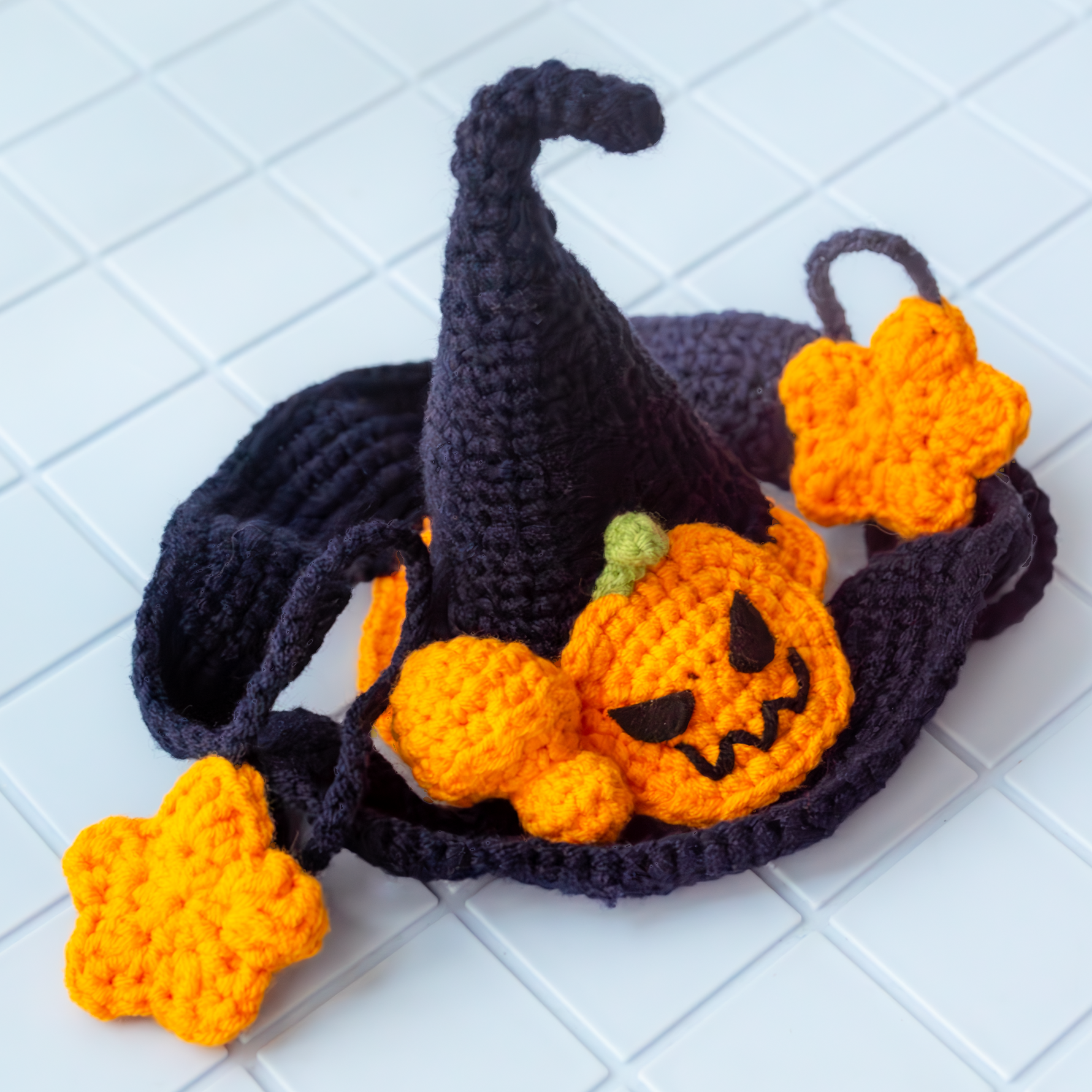 Halloween Style Crochet Knitted Cat & Dog Hat Pattern Tutorial PDF Only - Blue&Orange