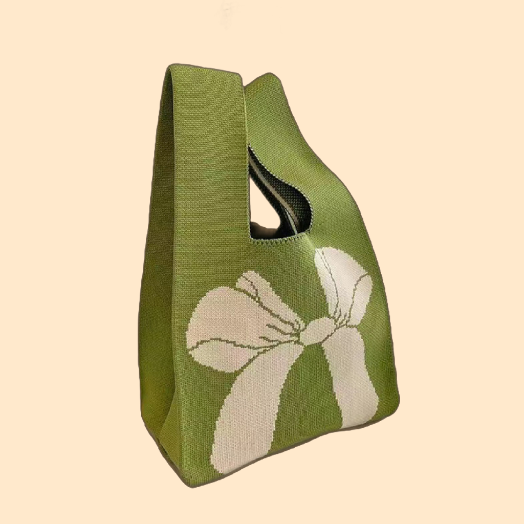 Handcrafted Floral Knit Handbag with Patterns - Unique Loop Handle