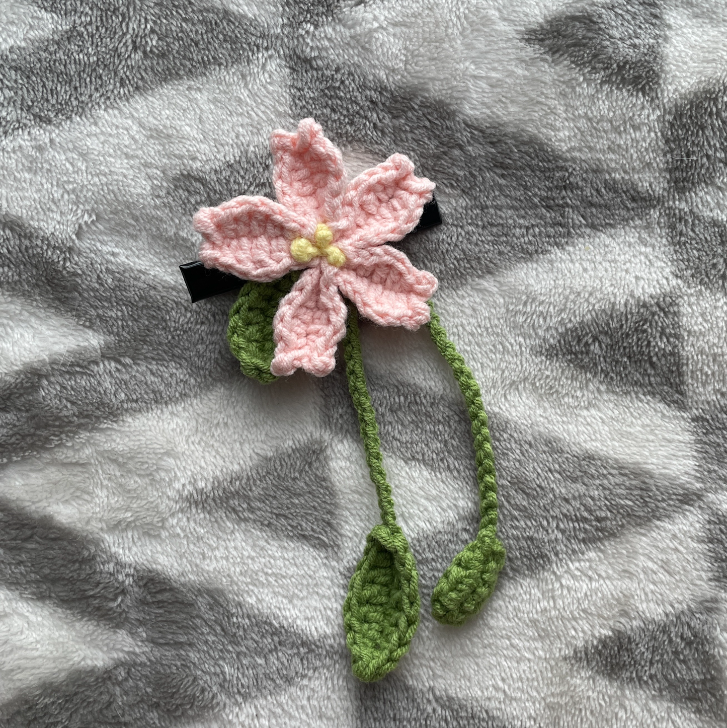 Handmade Crochet Sakura Leaf Hairpin with Pink Flowers