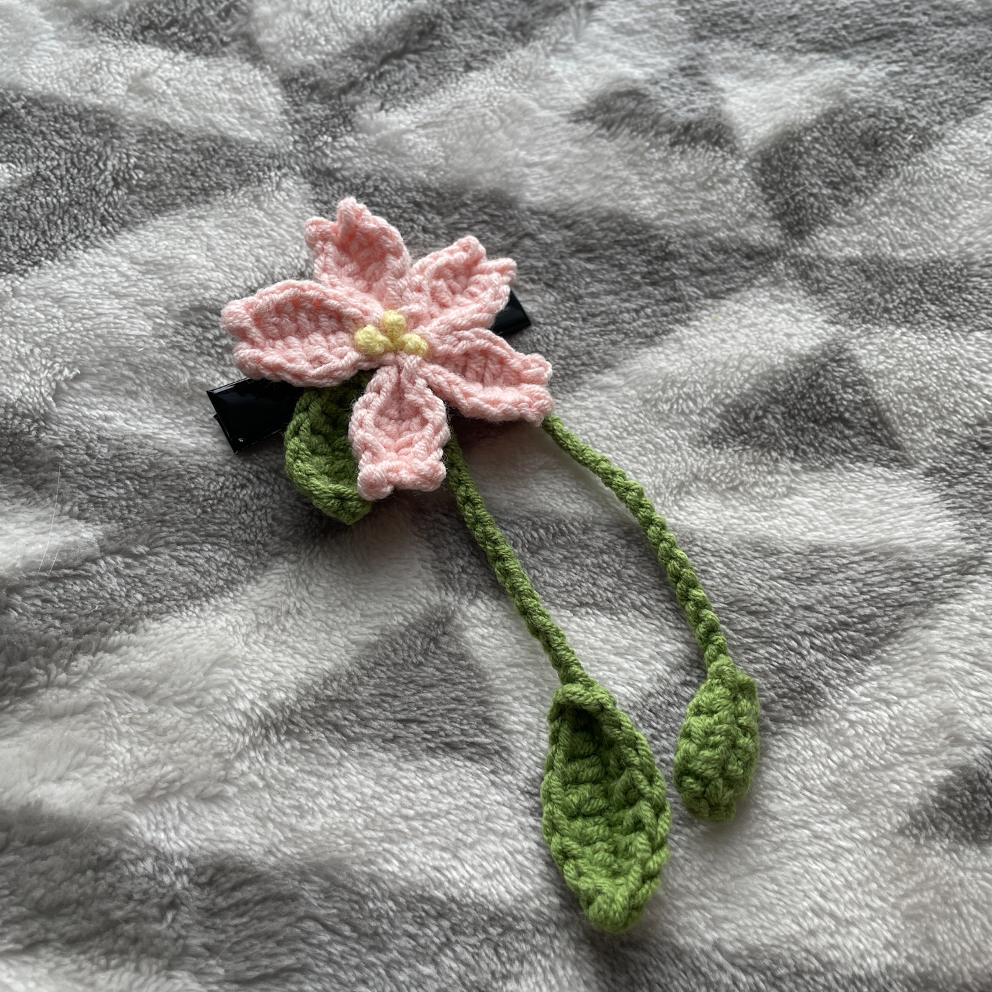 Handmade Crochet Sakura Leaf Hairpin with Pink Flowers