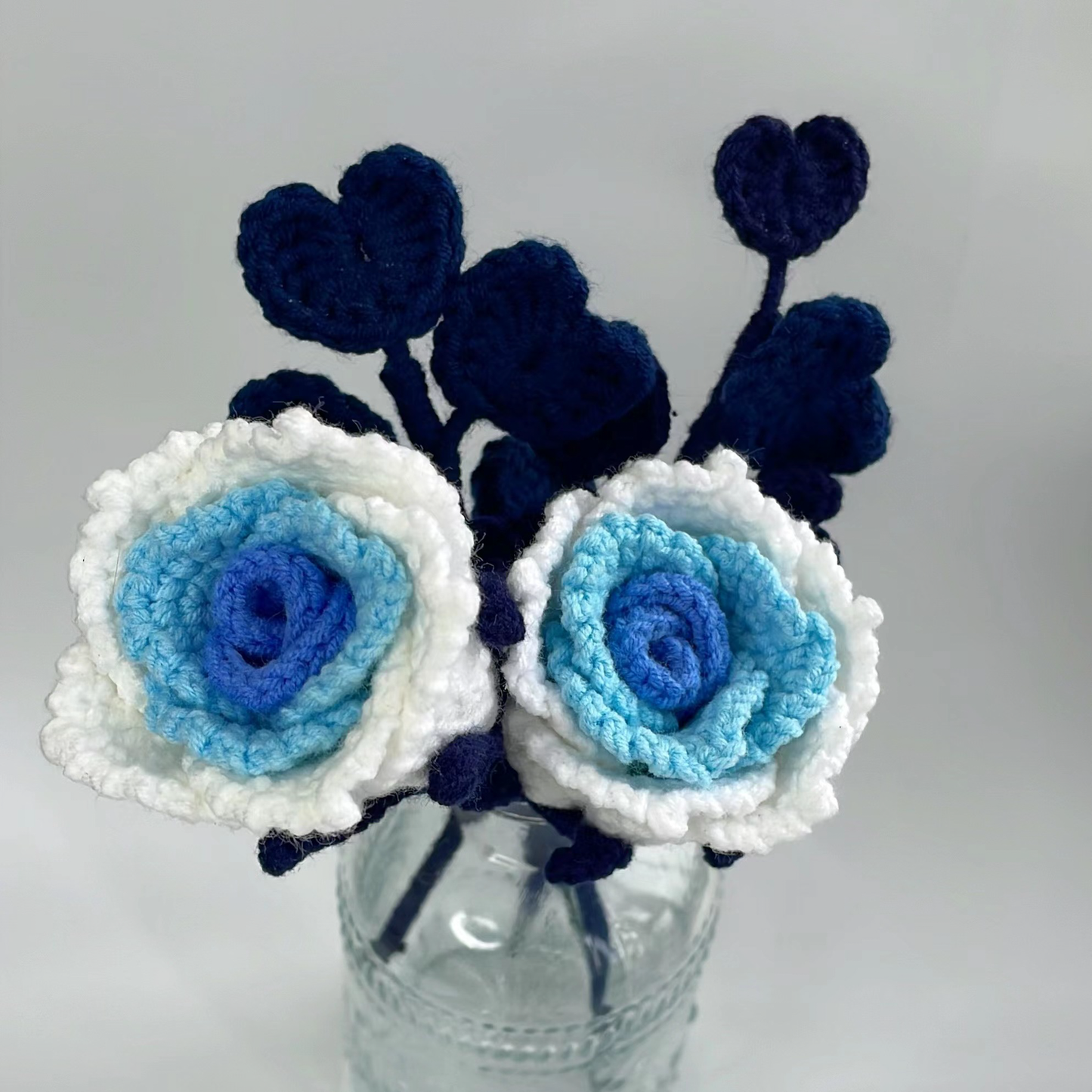 Exquisite Handcrafted Crocheted Blue Rose with Detailed Rhizome for Elegant Home Decor and Unique Gifting