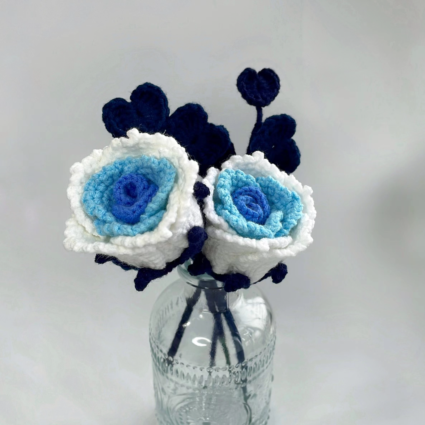 Exquisite Handcrafted Crocheted Blue Rose with Detailed Rhizome for Elegant Home Decor and Unique Gifting