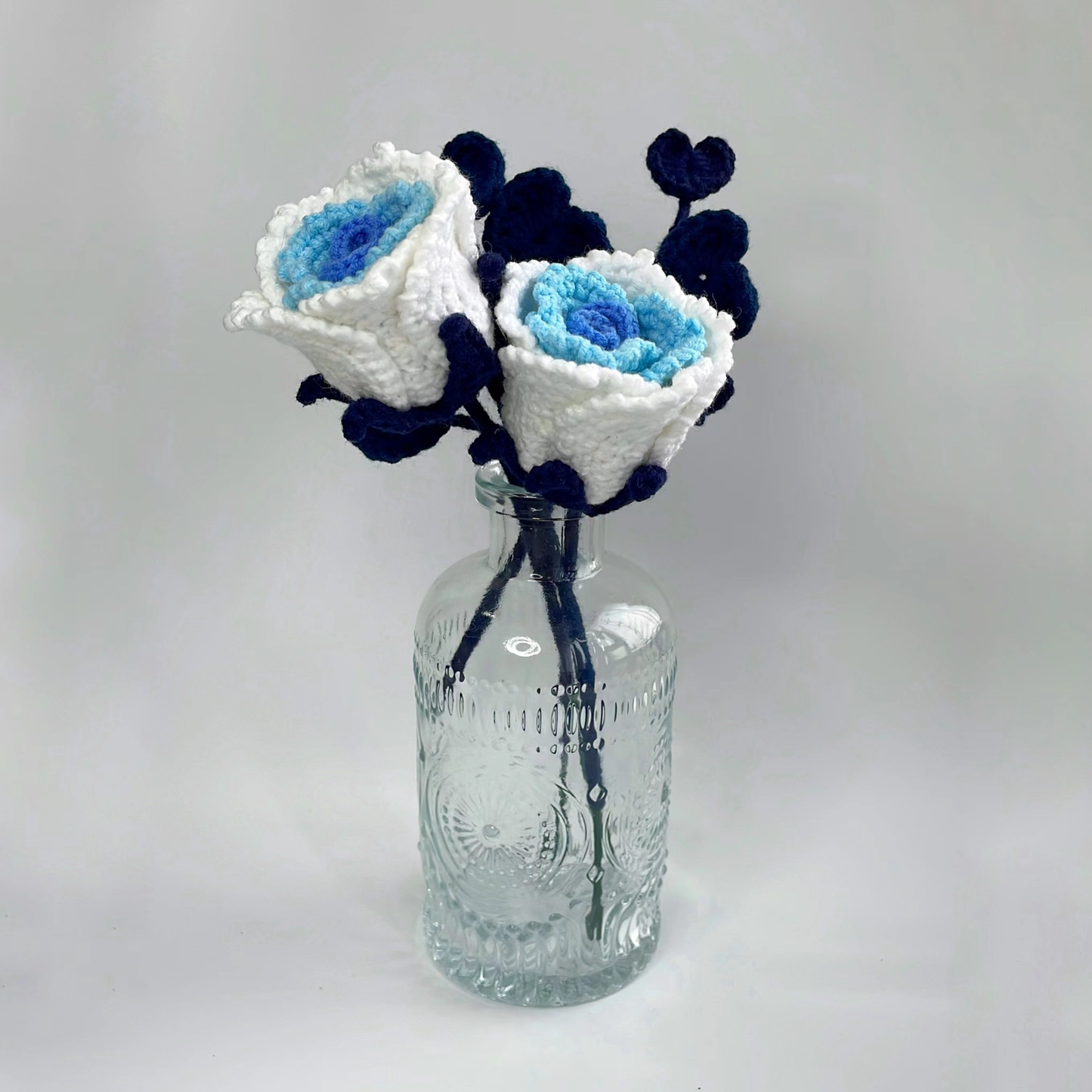 Exquisite Handcrafted Crocheted Blue Rose with Detailed Rhizome for Elegant Home Decor and Unique Gifting