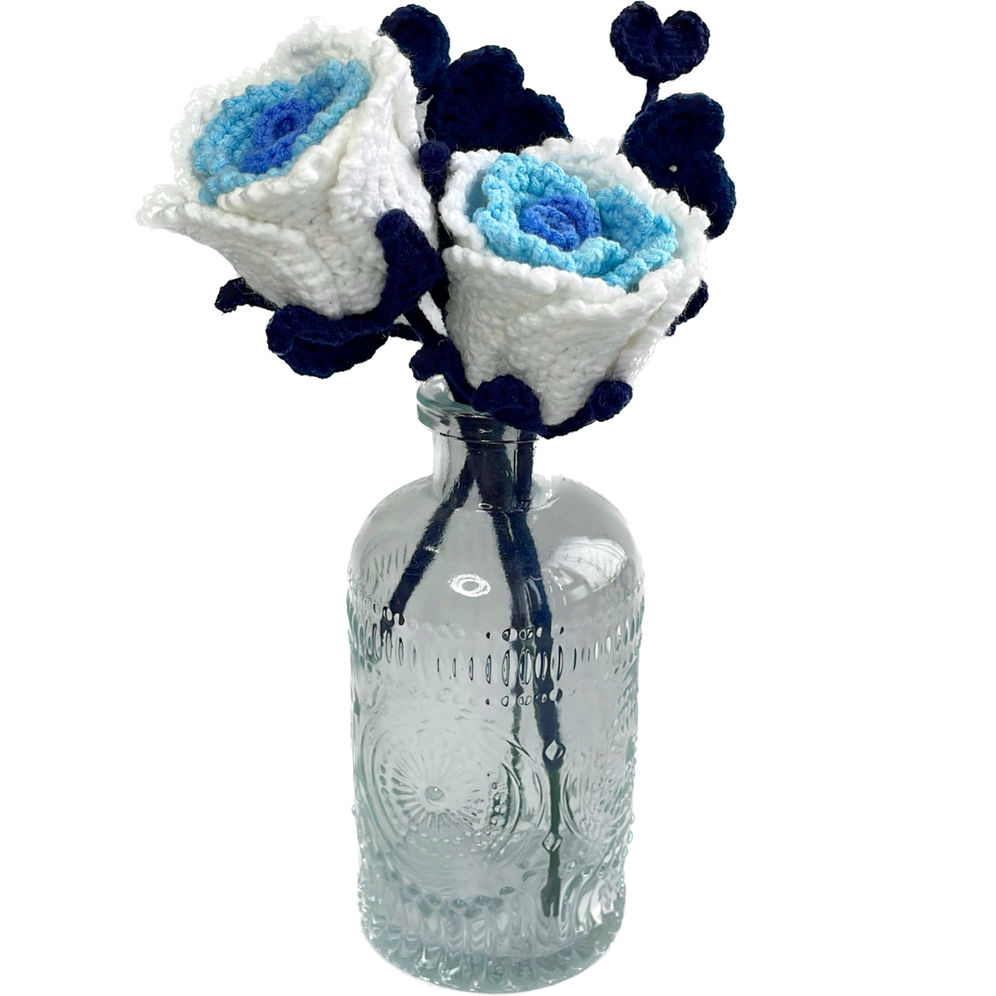 Exquisite Handcrafted Crocheted Blue Rose with Detailed Rhizome for Elegant Home Decor and Unique Gifting