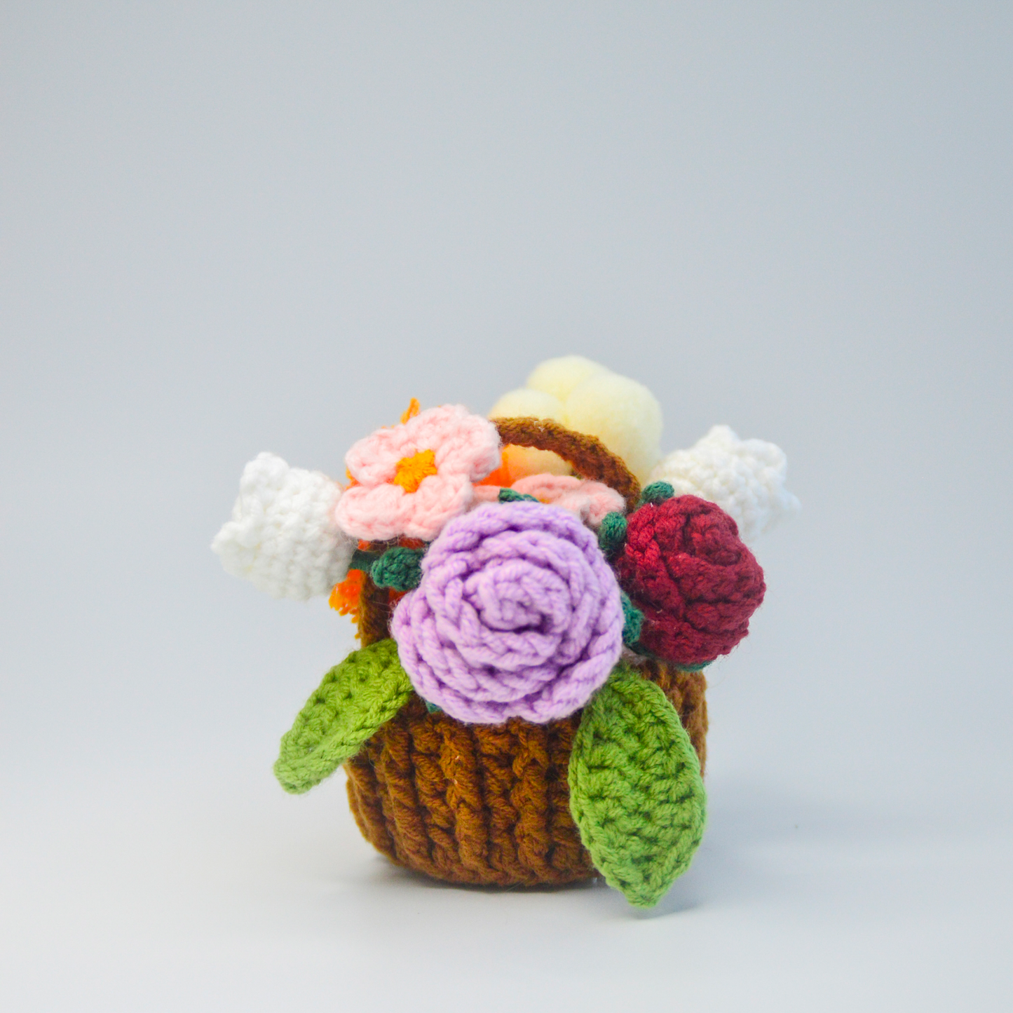 Crochet home decor Basket of Flowers - Crochet flower basket Sunflower & Rose