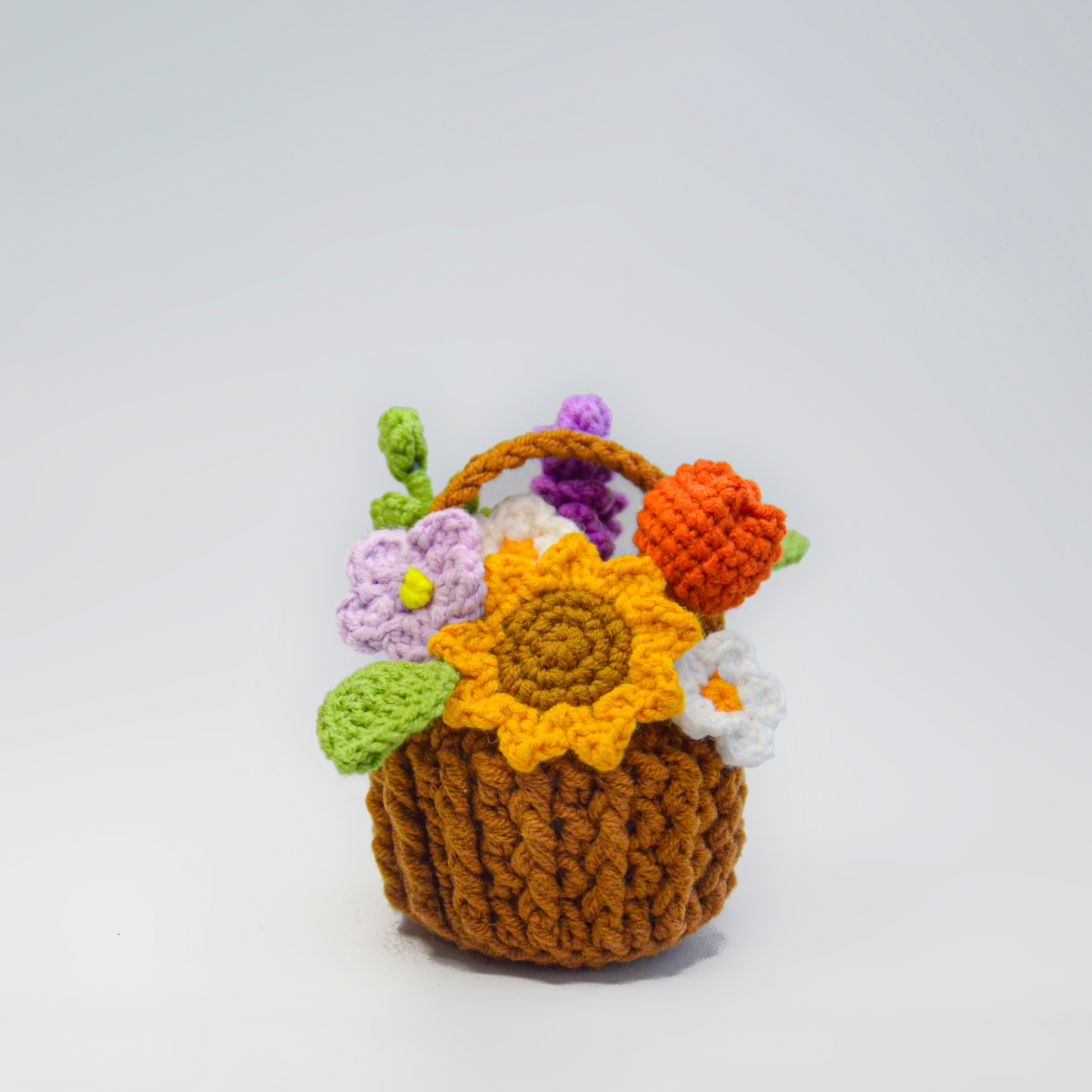 Crochet home decor Basket of Flowers - Crochet flower basket Sunflower & Rose