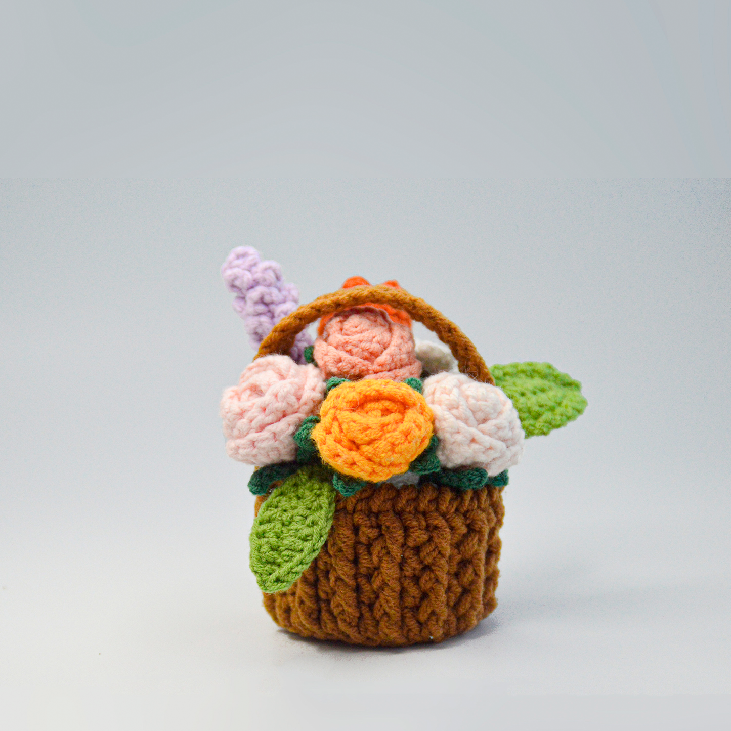 Crochet home decor Basket of Flowers - Crochet flower basket Sunflower & Rose