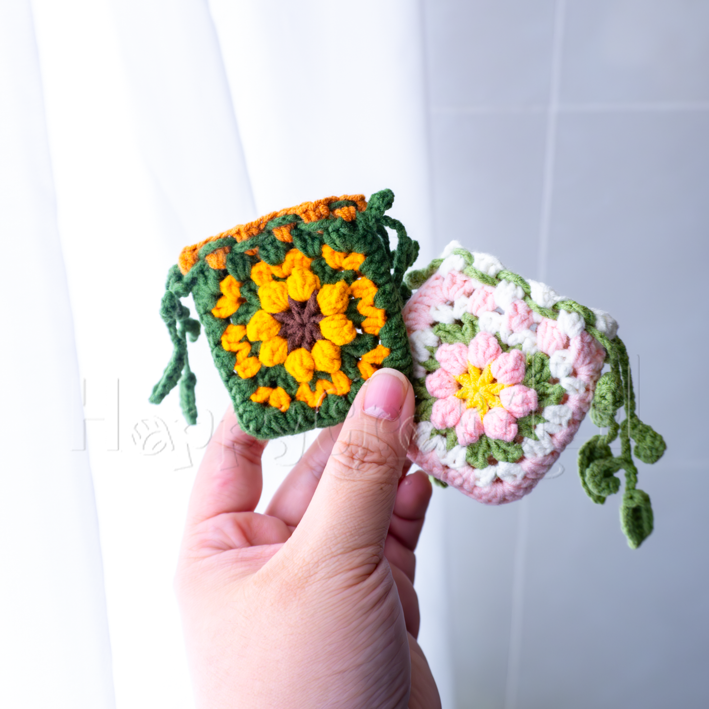 Handmade Crochet Earbud Case Tutorial – Flower Pattern Pouch, DIY Crochet Bag Guide (Pattern Tutorial ONLY)