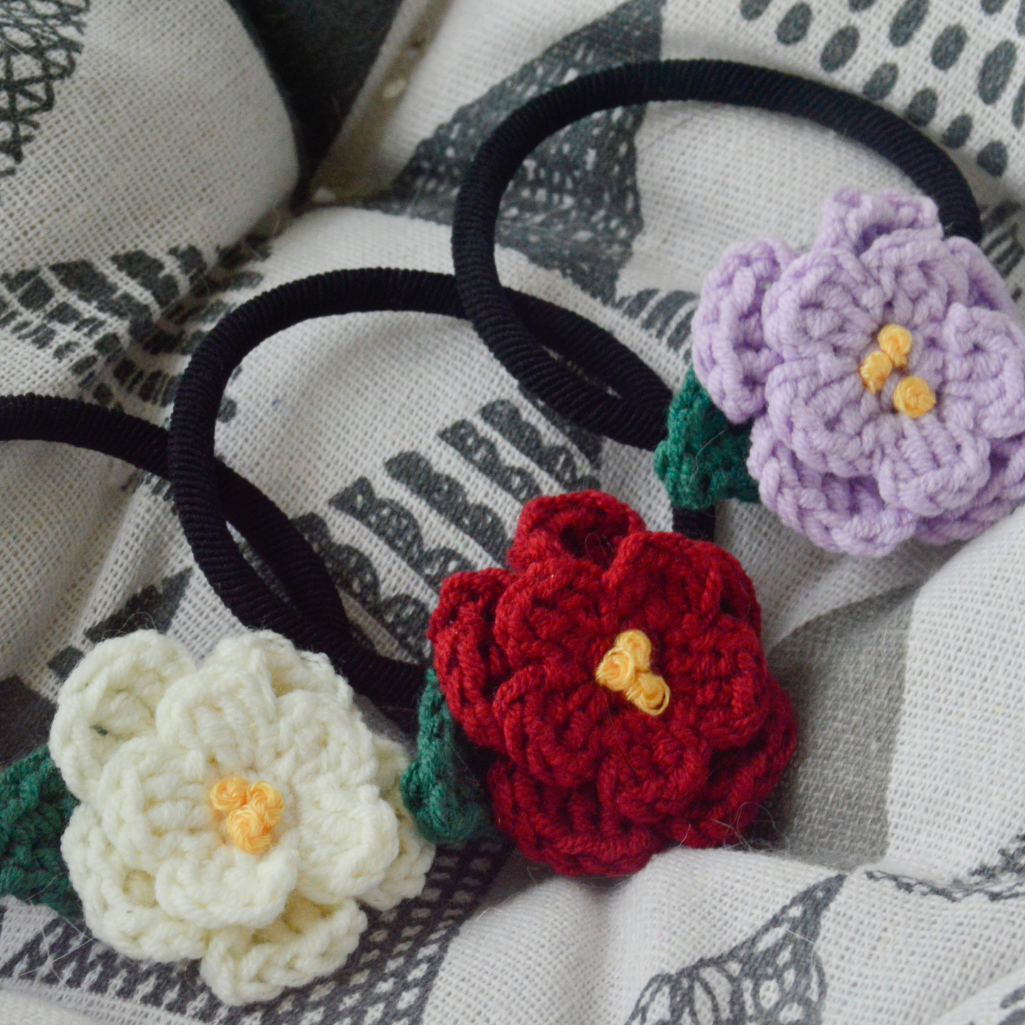 Crochet Rose Hair Band, Hairpin, and Brooch