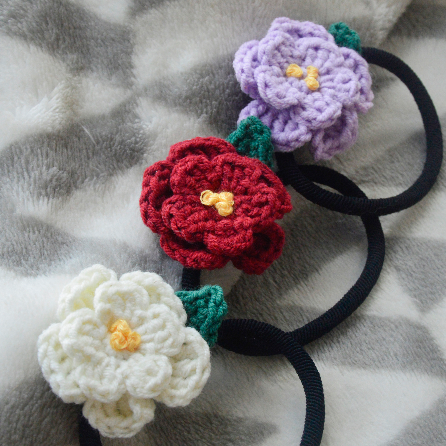 Crochet Rose Hair Band, Hairpin, and Brooch