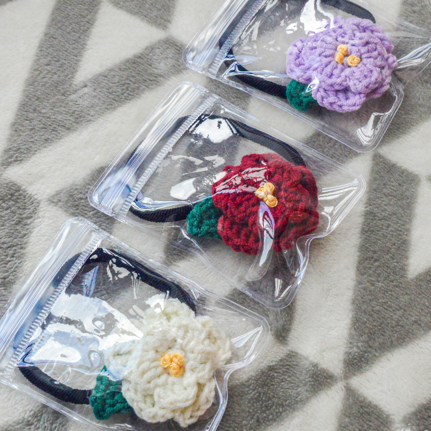 Crochet Rose Hair Band, Hairpin, and Brooch