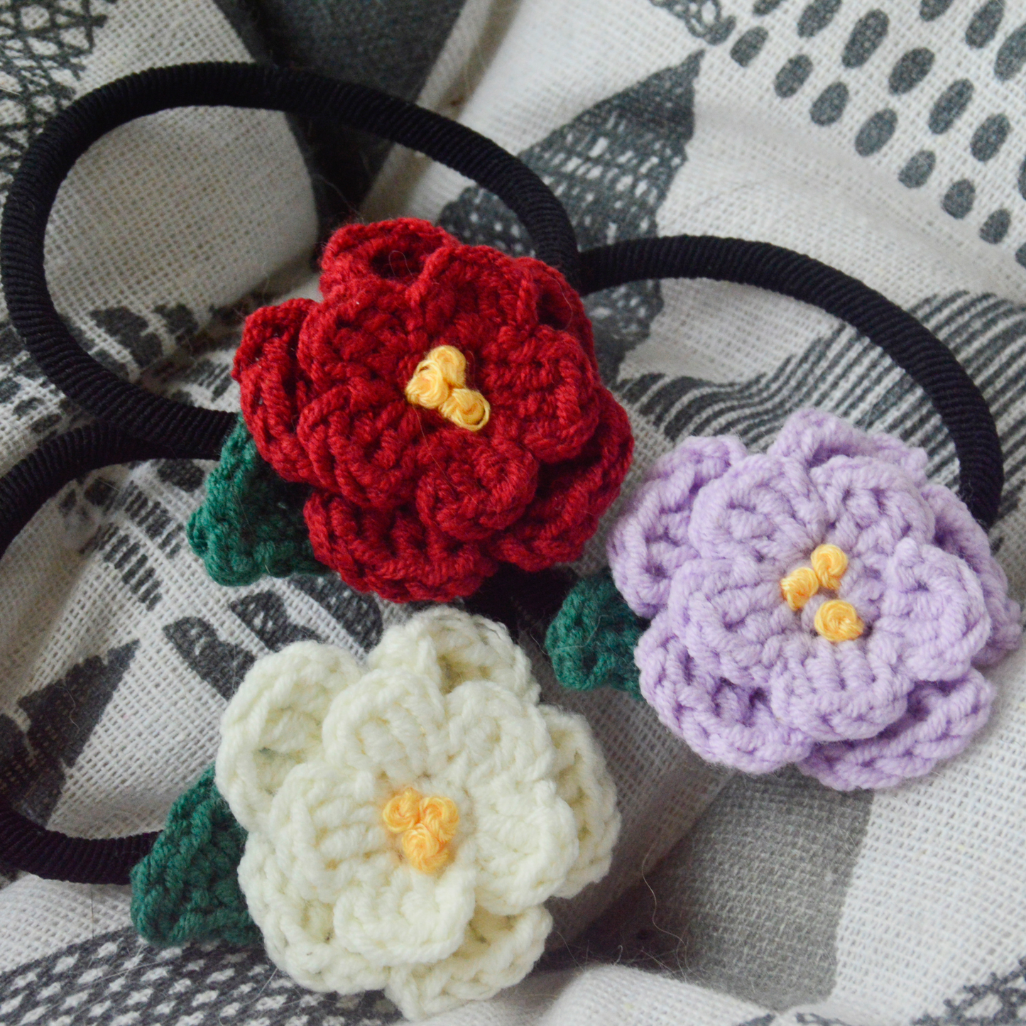 Crochet Rose Hair Band, Hairpin, and Brooch