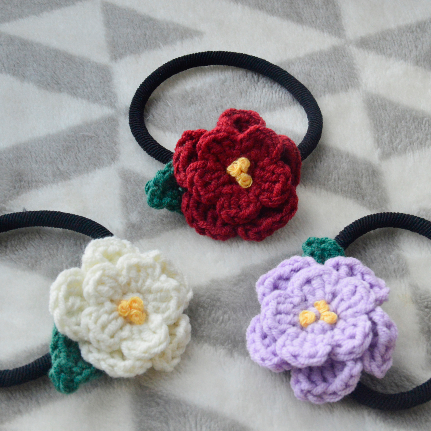 Crochet Rose Hair Band, Hairpin, and Brooch