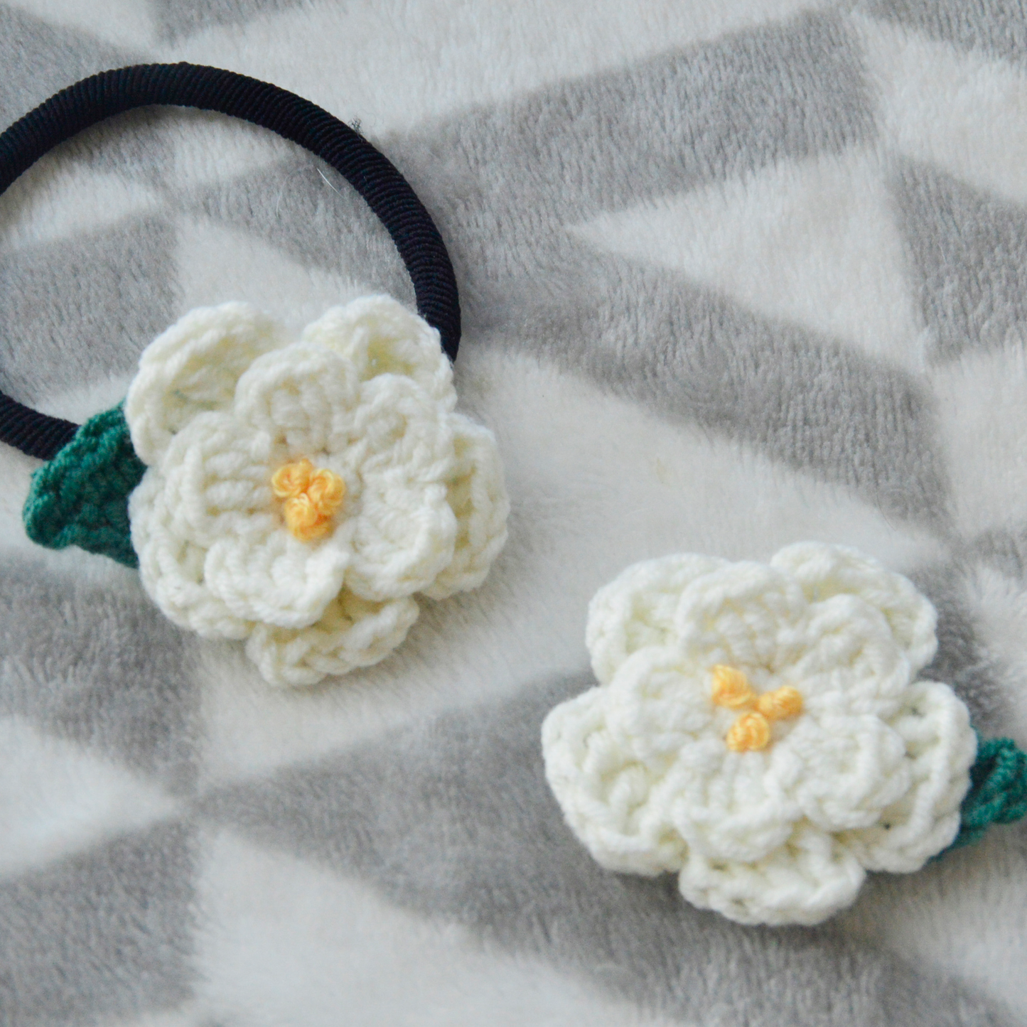 Crochet Rose Hair Band, Hairpin, and Brooch