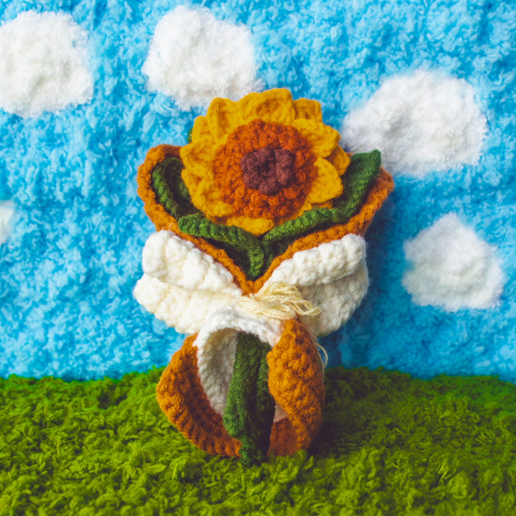 Crochet Pattern: Sunflower Bouquet Fridge Magnet + 4-in-1 Floral Tutorial & Material Package