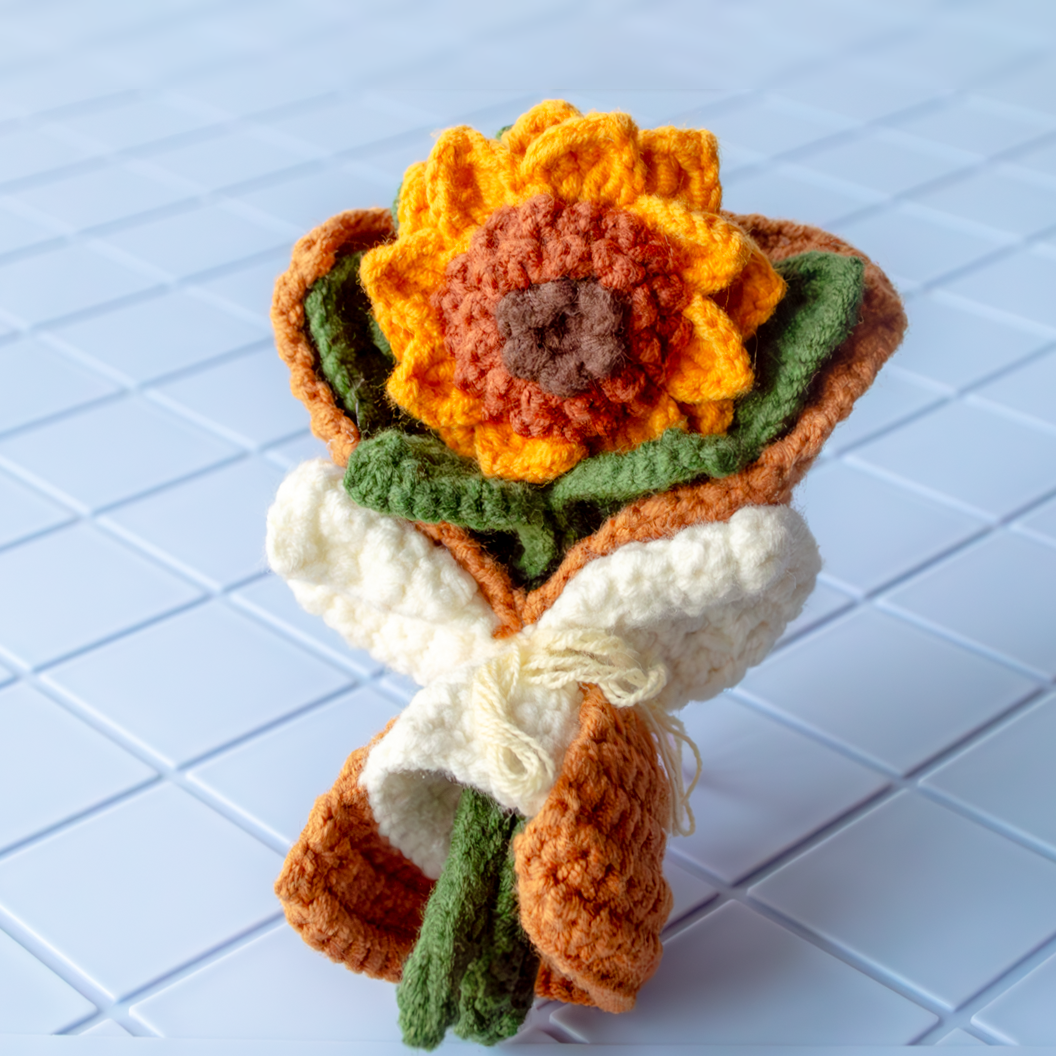 Crochet Pattern: Sunflower Bouquet Fridge Magnet + 4-in-1 Floral Tutorial & Material Package