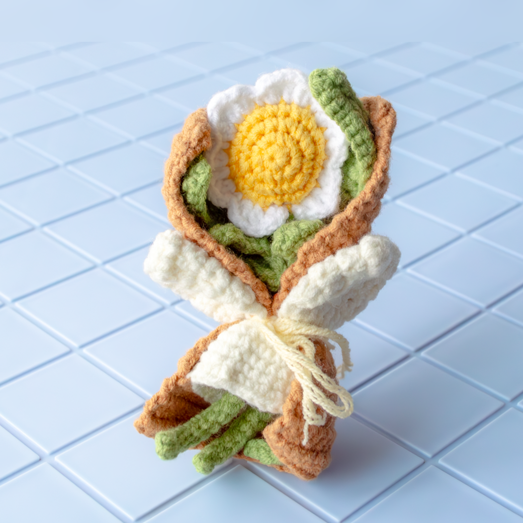 Crochet Pattern: Sunflower Bouquet Fridge Magnet + 4-in-1 Floral Tutorial & Material Package