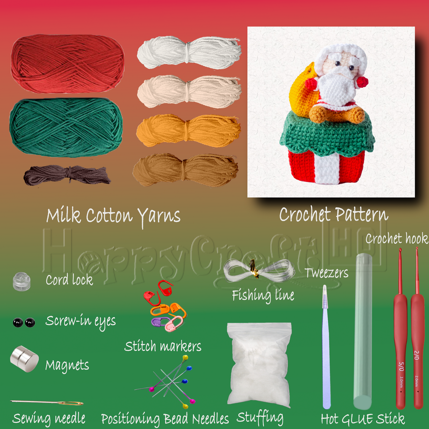 🎄 Crochet Santa Claus and Gift Box Pattern & Material Package🎄Pattern Tutorial PDF & Material Package