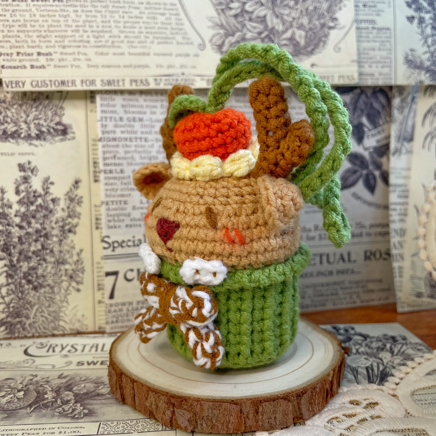 Delightful Handcrafted Crocheted Elk Cake Hanging