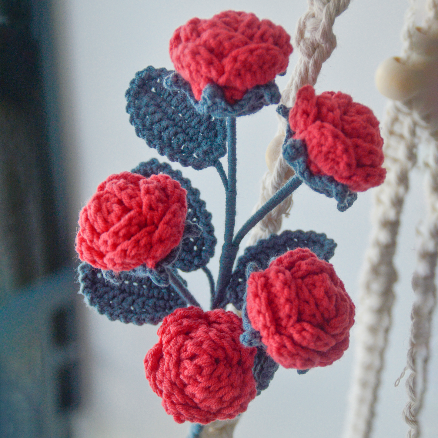 Handmade Crochet Rose Bouquet - Red