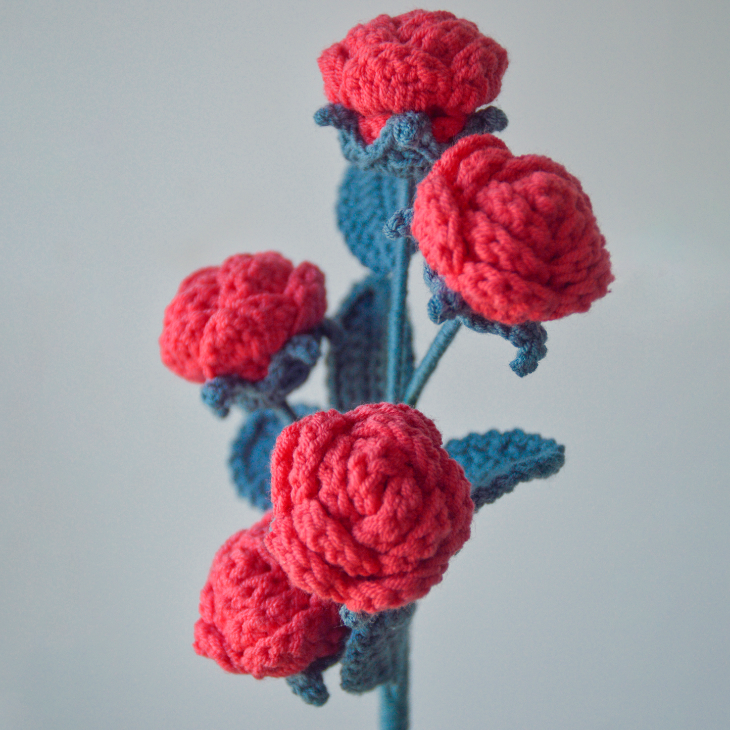 Handmade Crochet Rose Bouquet - Red