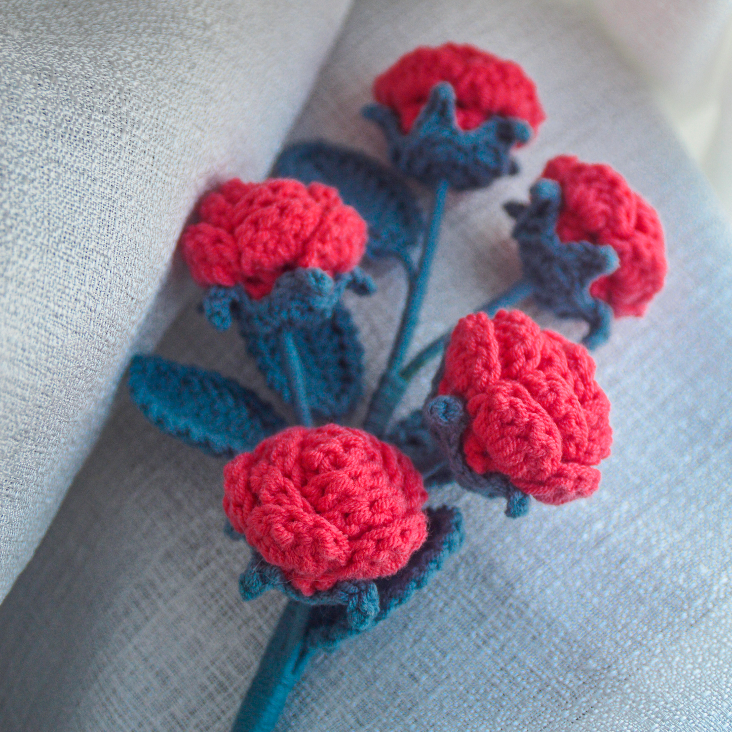 Handmade Crochet Rose Bouquet - Red